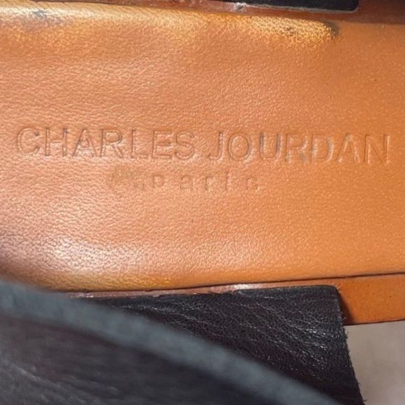 Charles Jourdan Varnished Wooden Sole Open Toe Strappy Platform Heels Size 7 - Picture 9 of 10